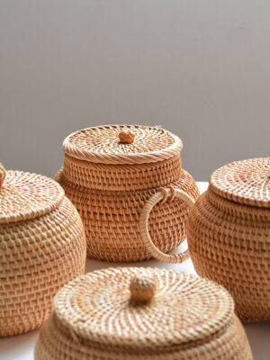 Autumn Vine Woven Round Modern Tabletop Decor. Pure handmade weaving art piece. Perfect for displaying fruits, snack boxes, jewelry boxes, and more.